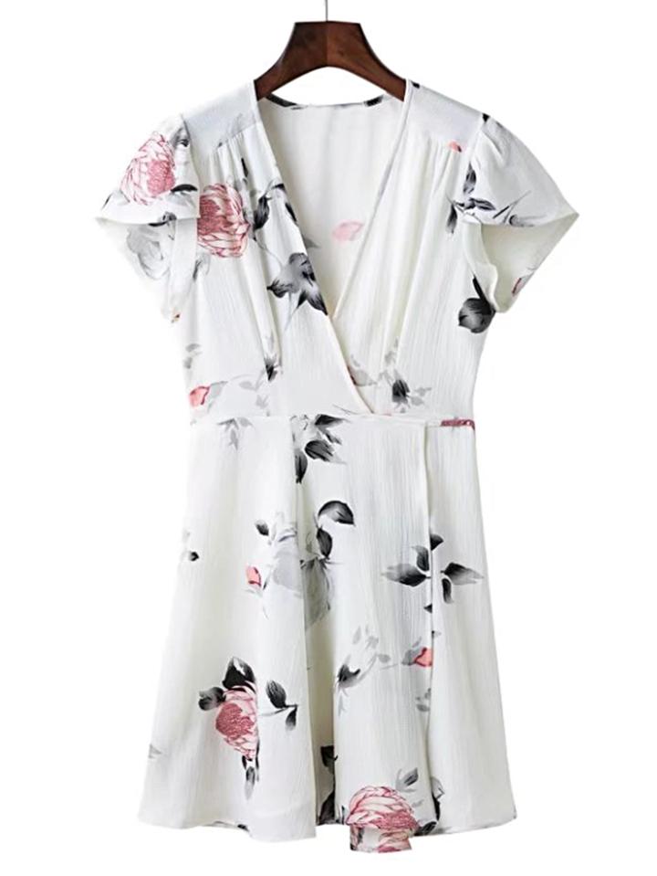 Romwe V-cut Floral Print Dress