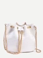 Romwe White Crocodile Embossed Faux Patent Leather Chain Bucket Bag