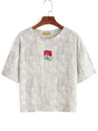 Romwe Embroidered Cigarette Box T-shirt - Grey