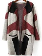 Romwe Long Sleeve Geometric Print Color-block Coat