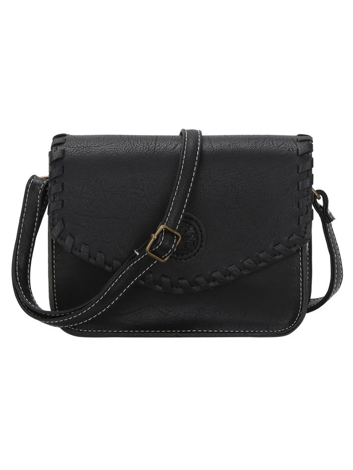 Romwe Faux Leather Braided Flap Crossbody Bag