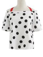 Romwe Halterneck Polka Dot Top With Bow