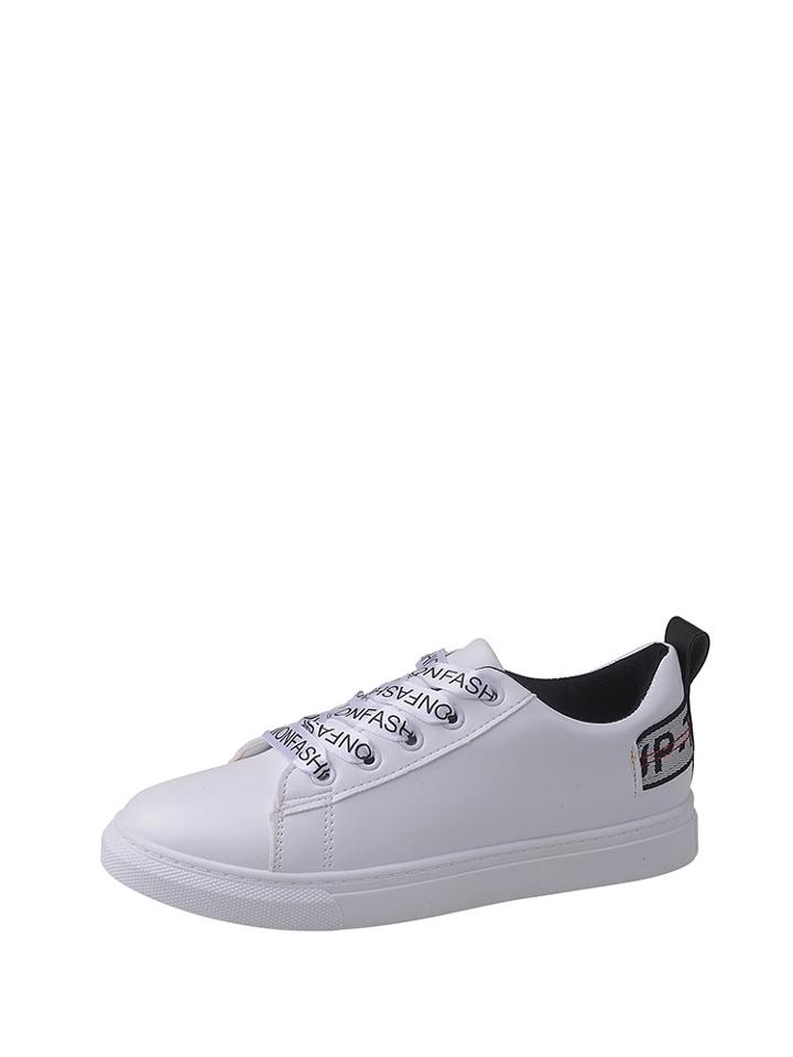 Romwe Letter Embroidery Lace Up Sneakers