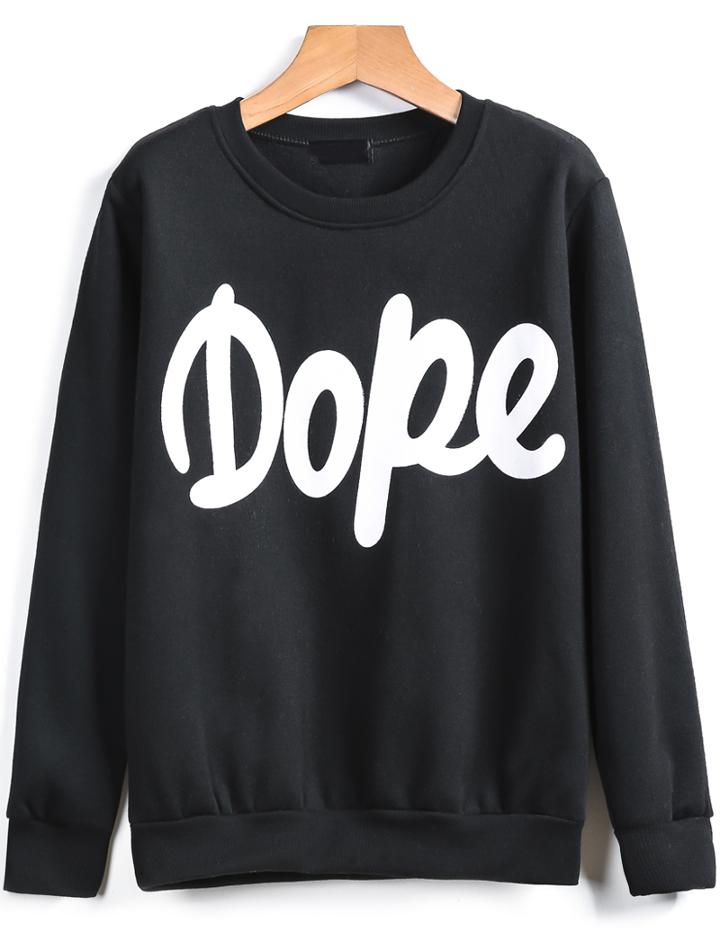 Romwe Black Long Sleeve Dope Print Sweatshirt