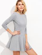 Romwe Heather Grey Long Sleeve Drop Waist Skater Dress