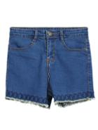 Romwe Pockets Embroidered Denim Shorts