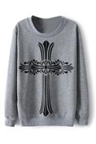 Romwe Cross Print Grey Casual Sweatshirt