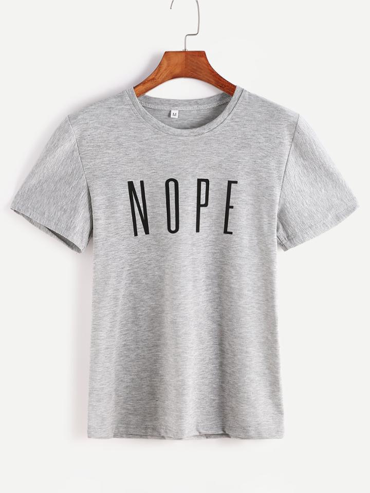 Romwe Light Grey Letter Print Casual T-shirt