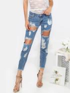 Romwe Destroyed Cropped Denim Pants