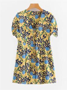 Romwe All Over Florals Button Through Dress