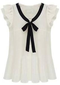 Romwe Ruffle Sleeve Bow Tie Front Chiffon Blouse