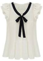Romwe Ruffle Sleeve Bow Tie Front Chiffon Blouse