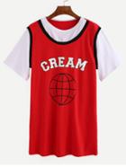 Romwe Red Contrast Trim Letter Print Basketball Tee Dress