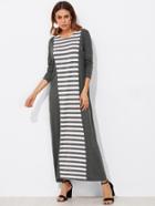 Romwe Striped Panel Heathered Knit Dress