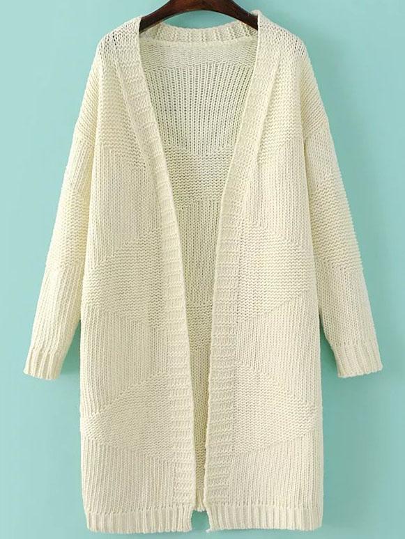 Romwe Beige Open Front Long Sweater Coat