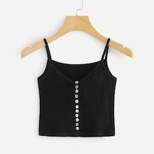 Romwe Button Front Ribbed Crop Cami Top