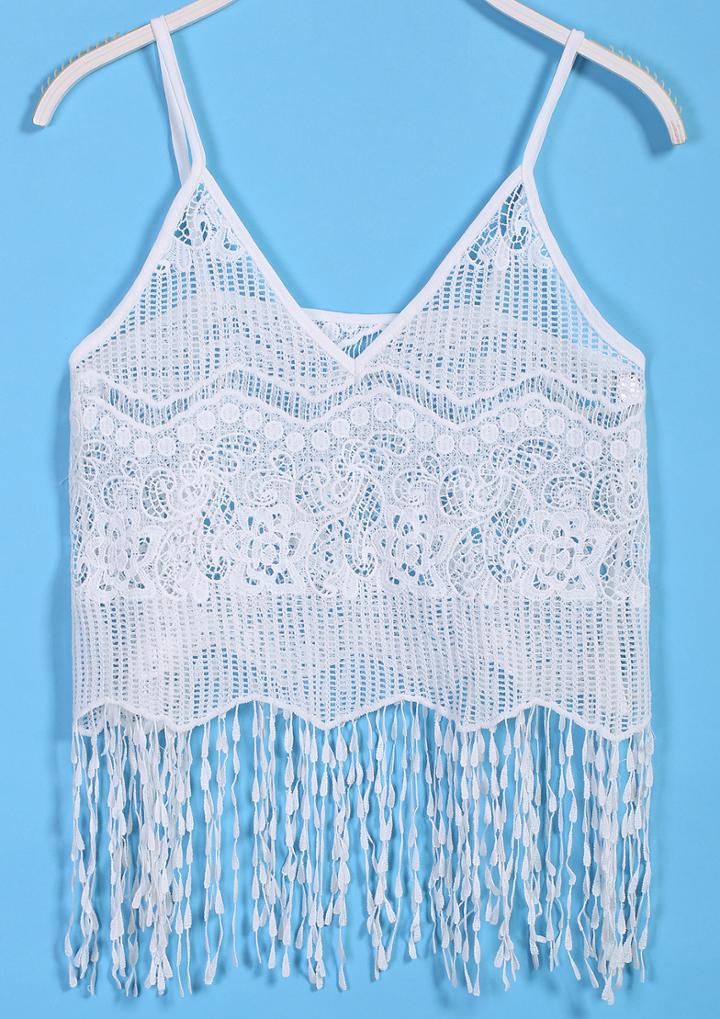 Romwe Spaghetti Strap Hollow Tassel Vest