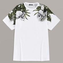 Romwe Guys Tropical & Skull Print Top