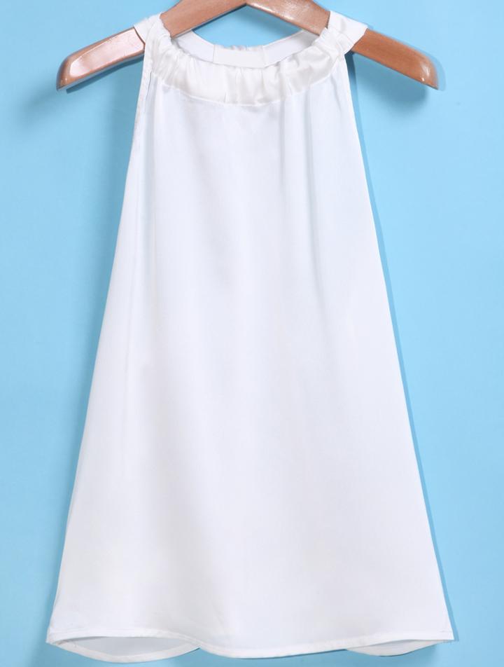 Romwe Y-back Chiffon White Tank Top