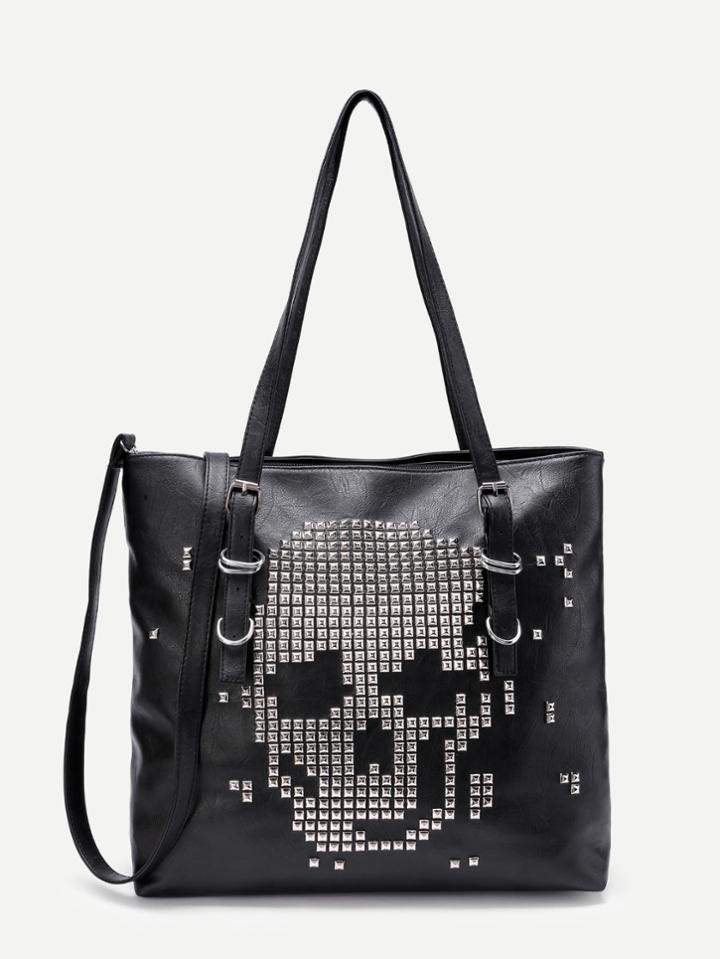 Romwe Studded Decorated Pu Shoulder Bag With Convertible Strap