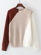 Romwe Color Block V Cut Detail Sweater