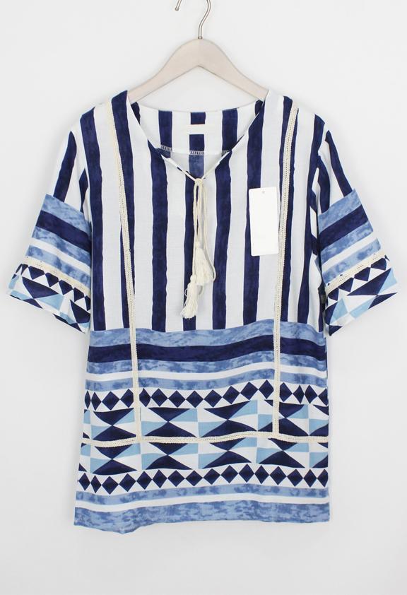Romwe V Neck Vertical Striped Blue Dress