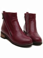 Romwe Red Round Toe Contrast Zipper Ankle Boots