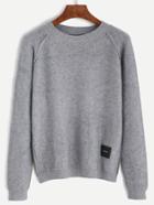 Romwe Grey Patch Raglan Sleeve Sweater