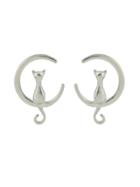 Romwe Silver Cute Moon Cat Stud Earrings For Women