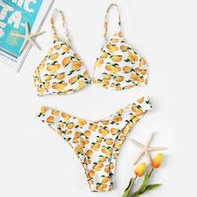 Romwe Random Orange Underwired Top With High Cut Bikini