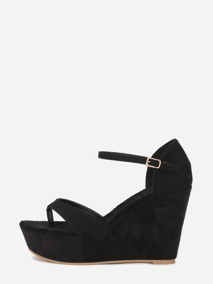 Romwe Faux Suede Ankle Strap Wedge Sandals