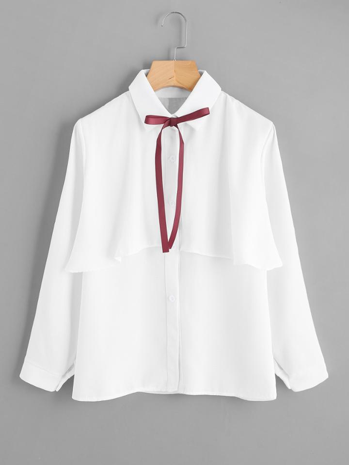 Romwe Tie Neck Tiered Shirt