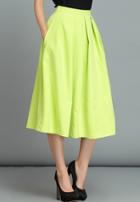 Romwe Fashion Flare Neon Green Skirt