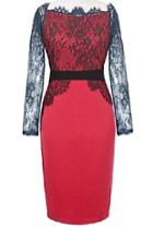 Romwe Lace Embellished Bodycon Red Dress