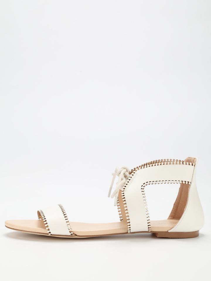 Romwe White Lace Up Flat Sandals