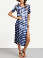 Romwe Striped Tie Dye Print Slit Dress