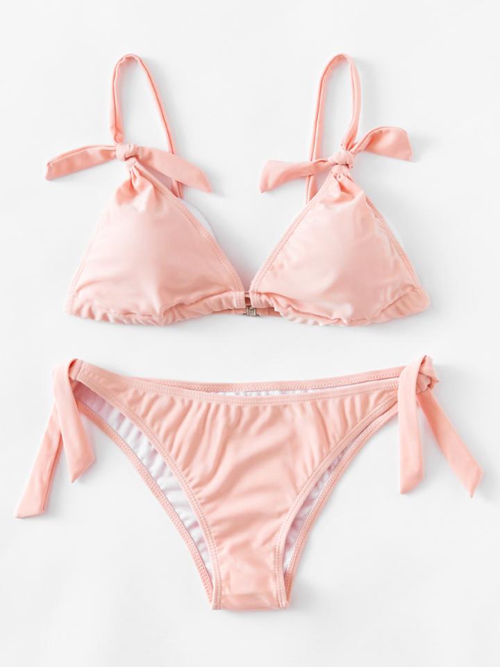Romwe Knot Straps Tie Side Bikini Set