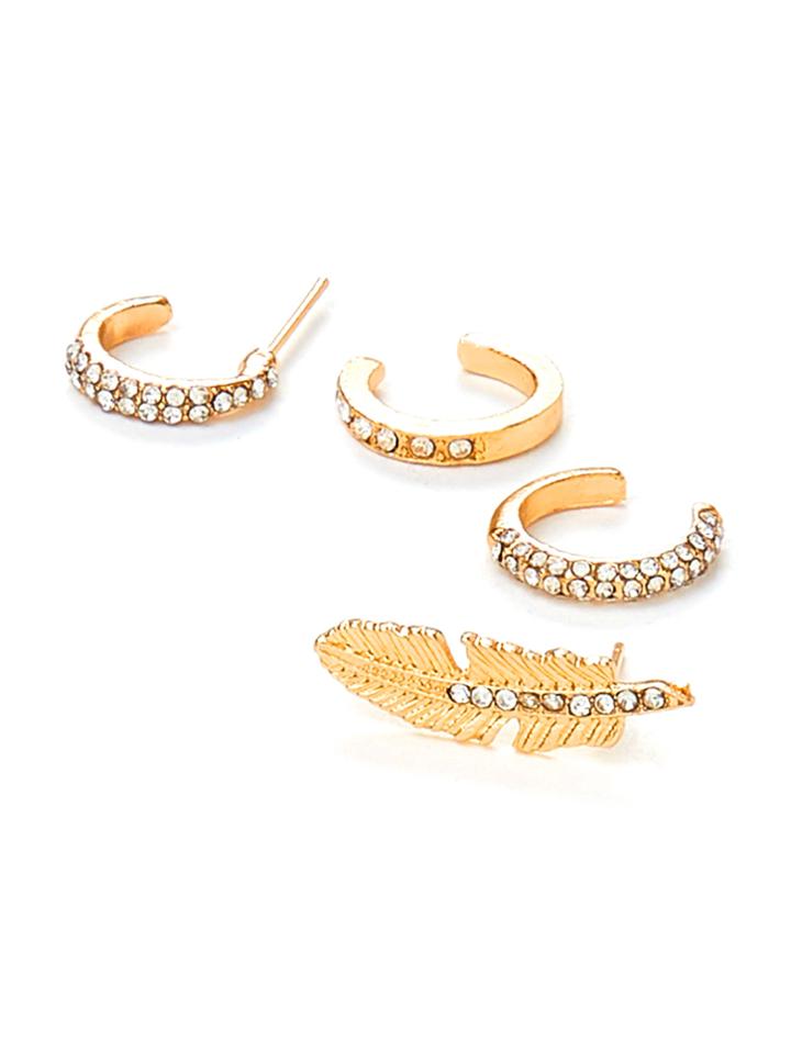 Romwe Arc & Feather Design Earring Set