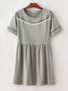 Romwe Grey Stripe Trim Crochet Shift Dress