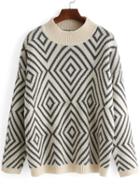 Romwe Round Neck Geometric Print Loose Sweater
