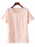 Romwe Pink Bell Sleeve Dandelion Print T-shirt