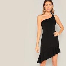 Romwe One Shoulder Asymmetrical Ruffle Hem Dress