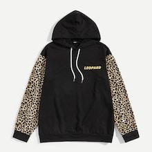 Romwe Guys Leopard Print Drawstring Hoodie