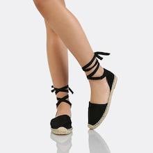 Romwe Lace Up Ankle Strap Espadrille Flat Black