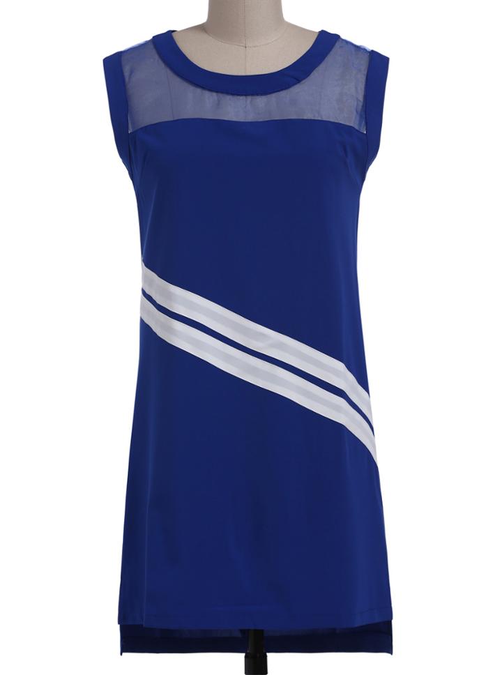 Romwe Sleeveless Sheer Mesh Insert Blue Dress