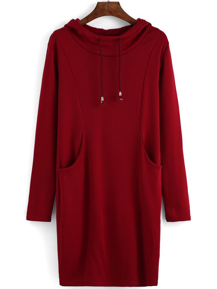 Romwe Hooded Drawstring Pockets Sweatshirt Dress