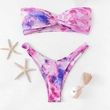 Romwe Twist Random Tie Dye Bikini Set