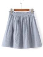 Romwe Elastic Waist Gingham A Line Skirt
