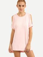 Romwe Slit Shoulder Loose-fit Tee Dress - Pink