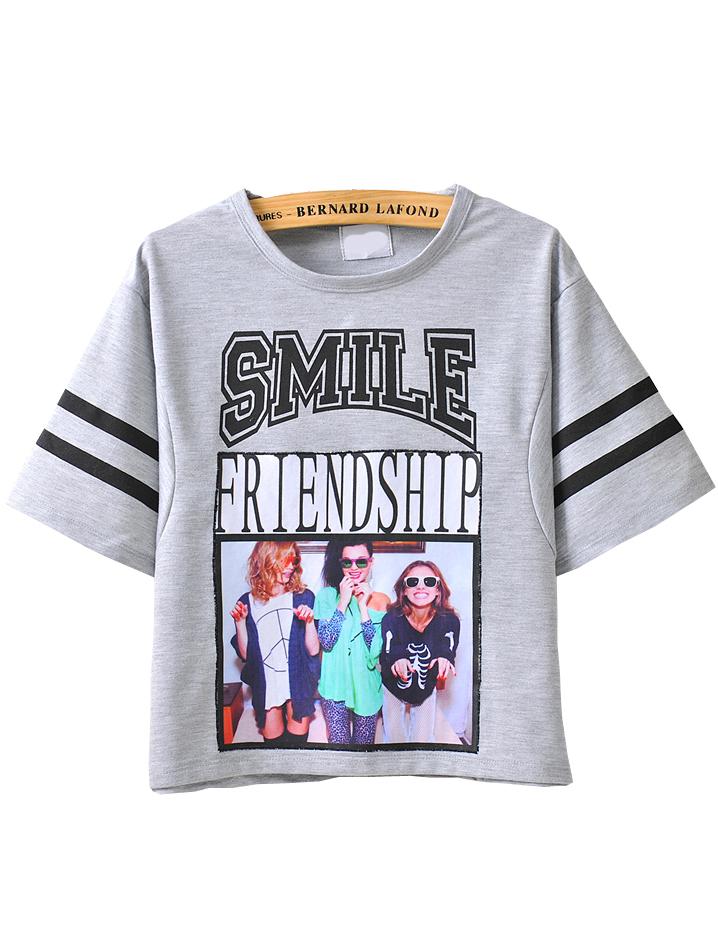 Romwe Smile Beauty Print Crop T-shirt